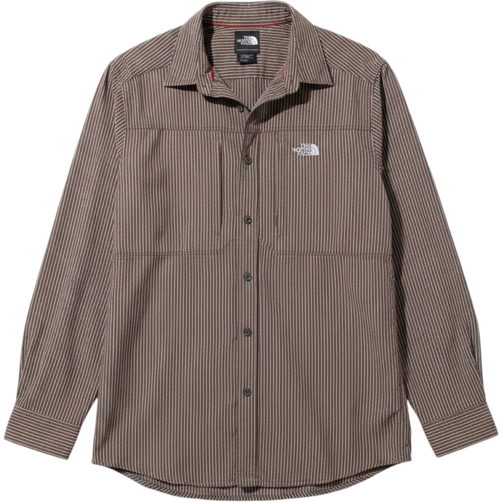 The North Face Mens Brown Pinstripe Long Sleeve Roll Tab Hiking Shirt Large